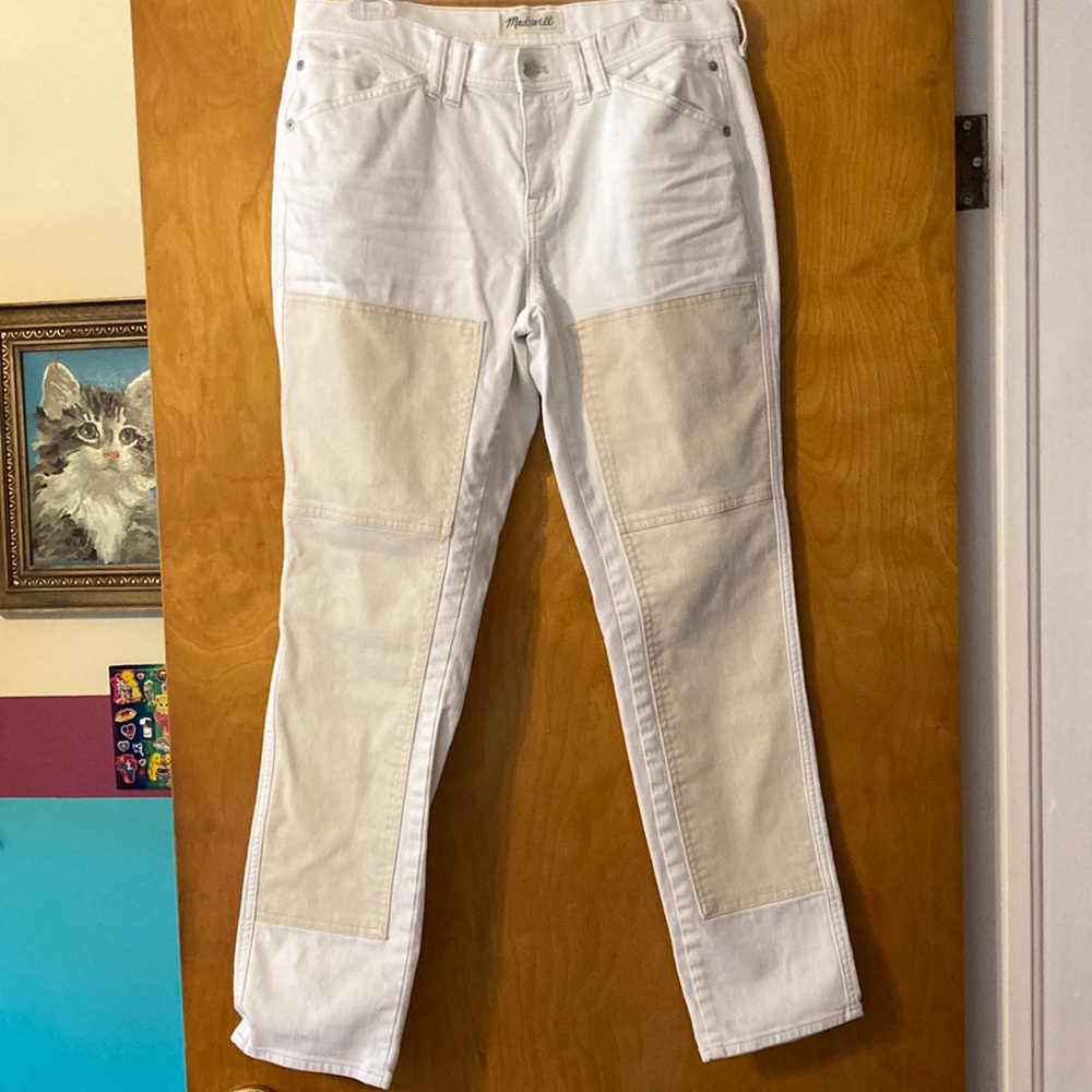 Madewell white jeans with khaki denim panels size 28